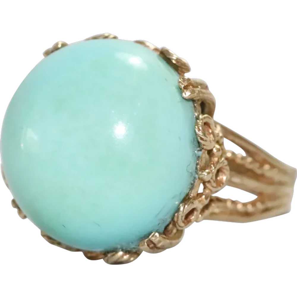 Vintage 14KT Yellow Gold Dome Turquoise Ring - image 1