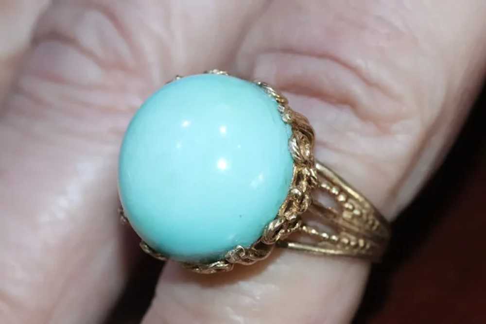 Vintage 14KT Yellow Gold Dome Turquoise Ring - image 2