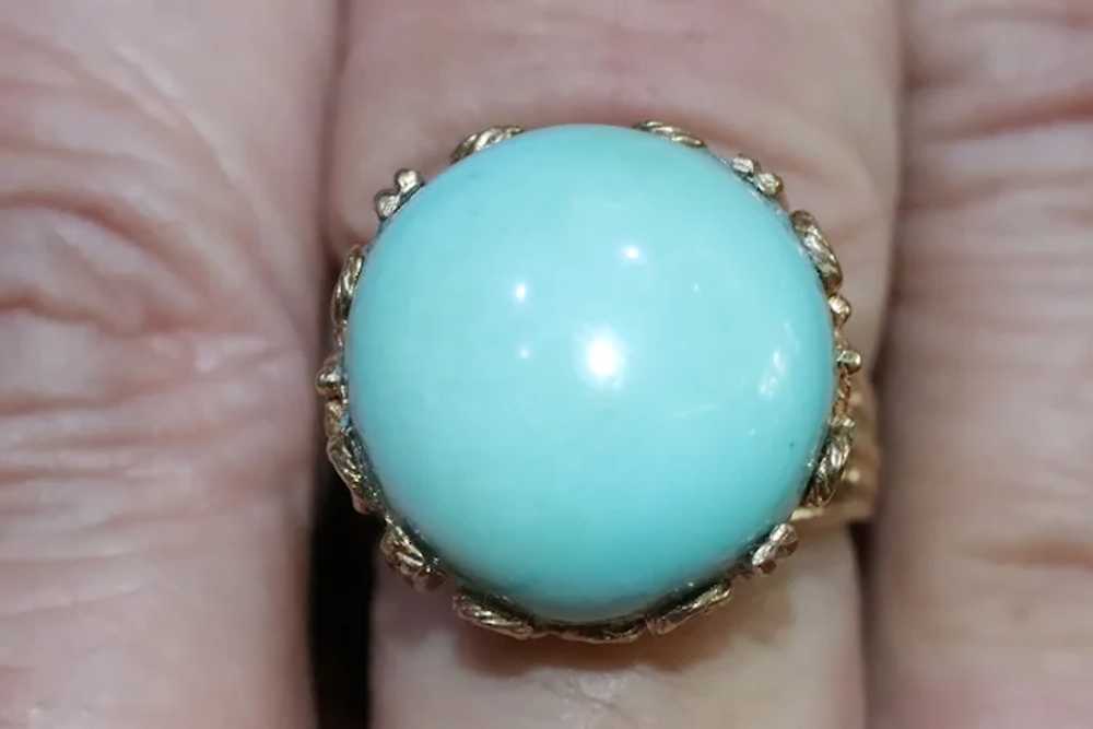 Vintage 14KT Yellow Gold Dome Turquoise Ring - image 3