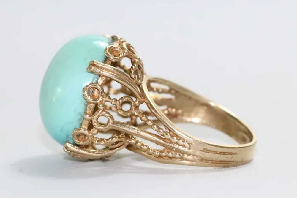 Vintage 14KT Yellow Gold Dome Turquoise Ring - image 4