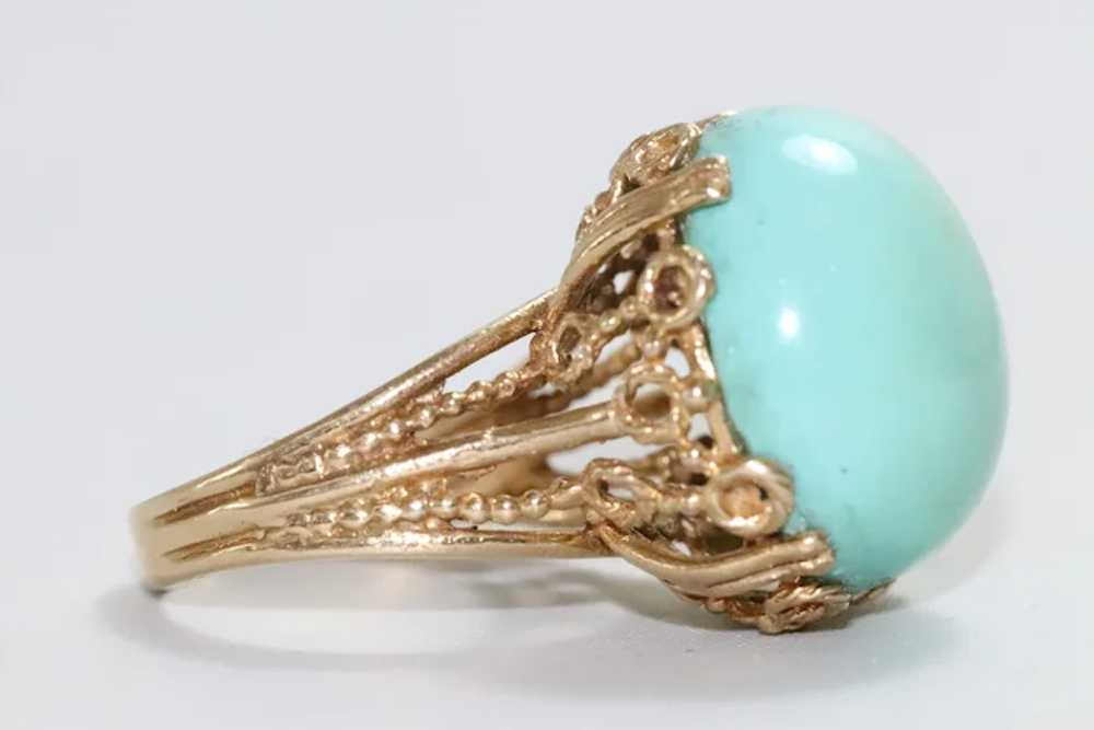 Vintage 14KT Yellow Gold Dome Turquoise Ring - image 5