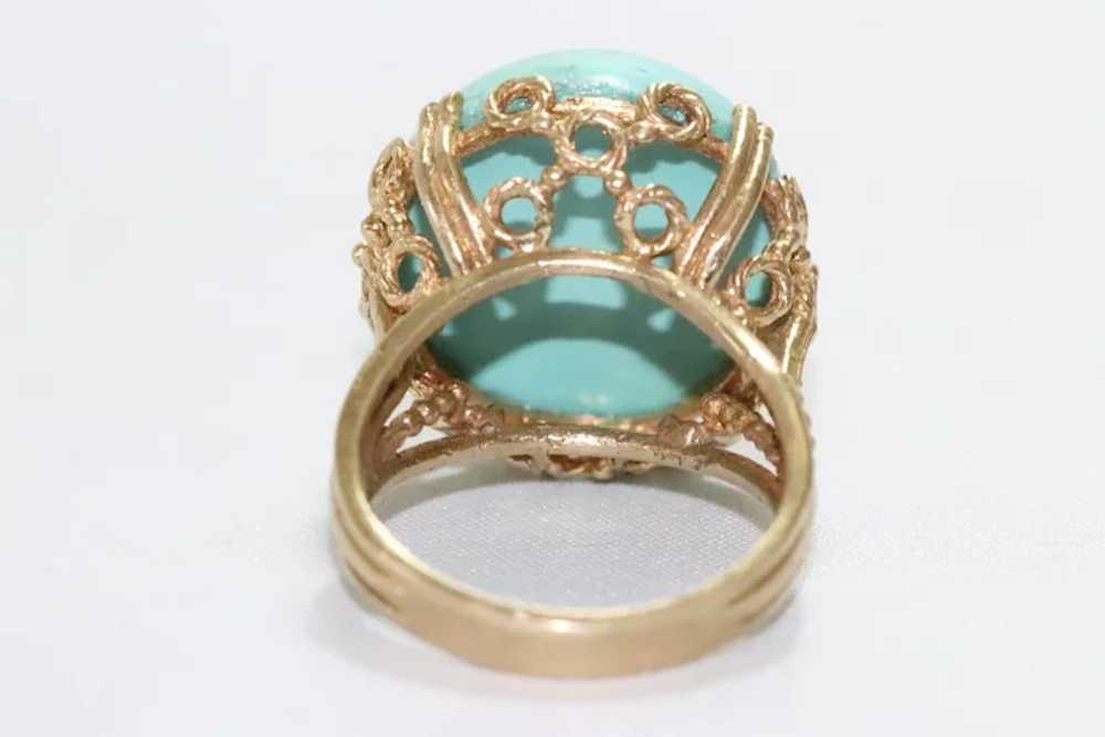 Vintage 14KT Yellow Gold Dome Turquoise Ring - image 6