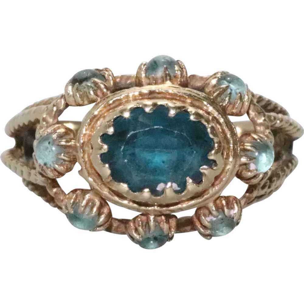 14 KT Yellow Gold Blue Gemstones Ring - image 1