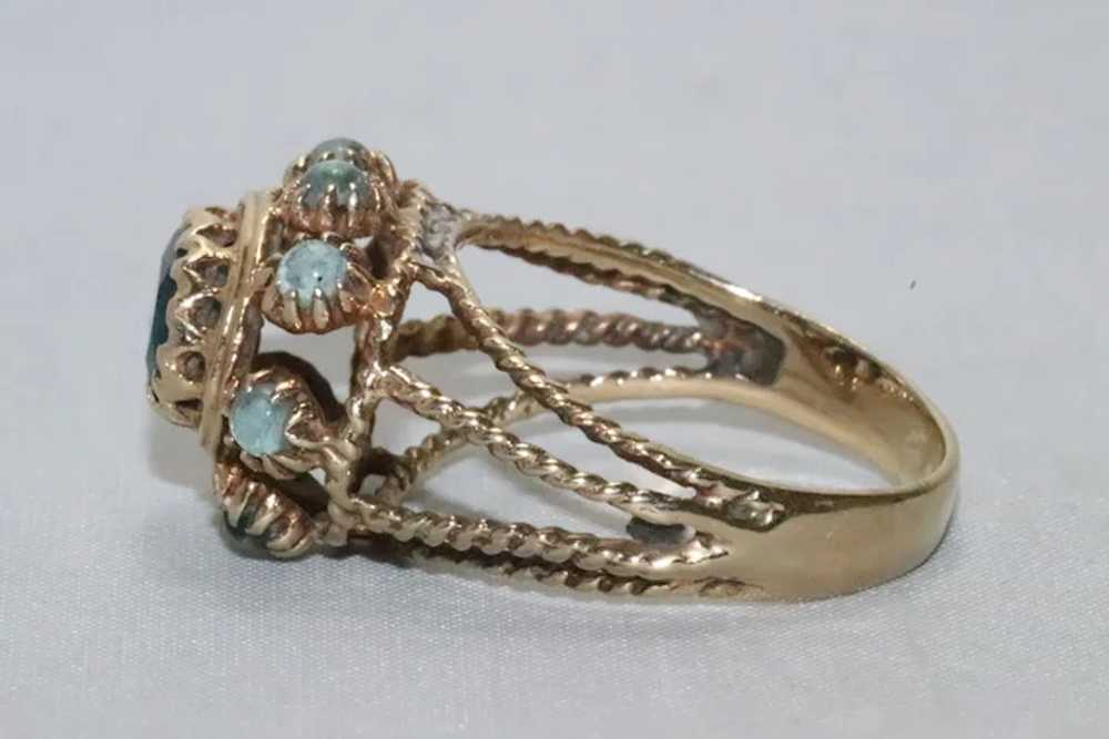 14 KT Yellow Gold Blue Gemstones Ring - image 2