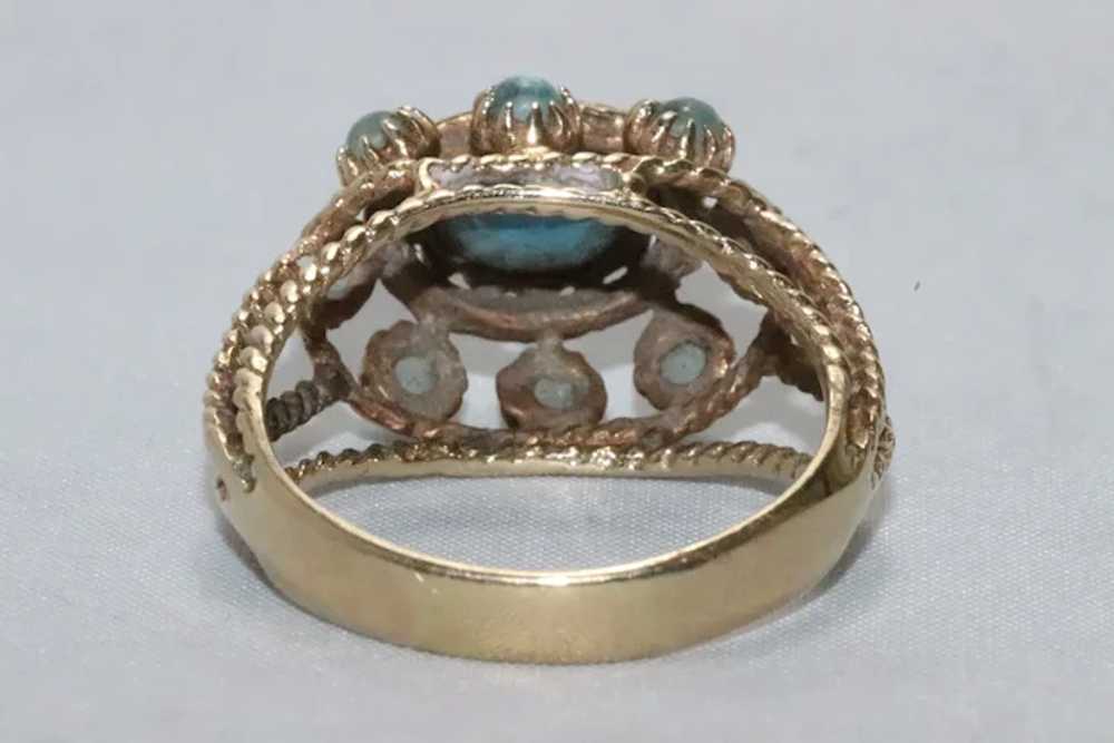 14 KT Yellow Gold Blue Gemstones Ring - image 3