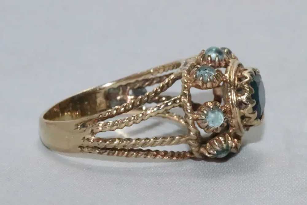 14 KT Yellow Gold Blue Gemstones Ring - image 4