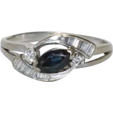 14 KT White Gold .76 CT Diamond and .35 Sapphire … - image 1