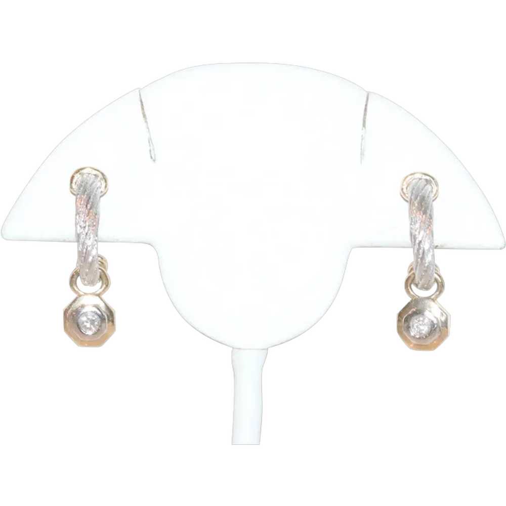 14K Two Toned Cable Bezel Set Diamond Earrings - image 1