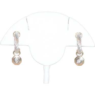 14K Two Toned Cable Bezel Set Diamond Earrings - image 1