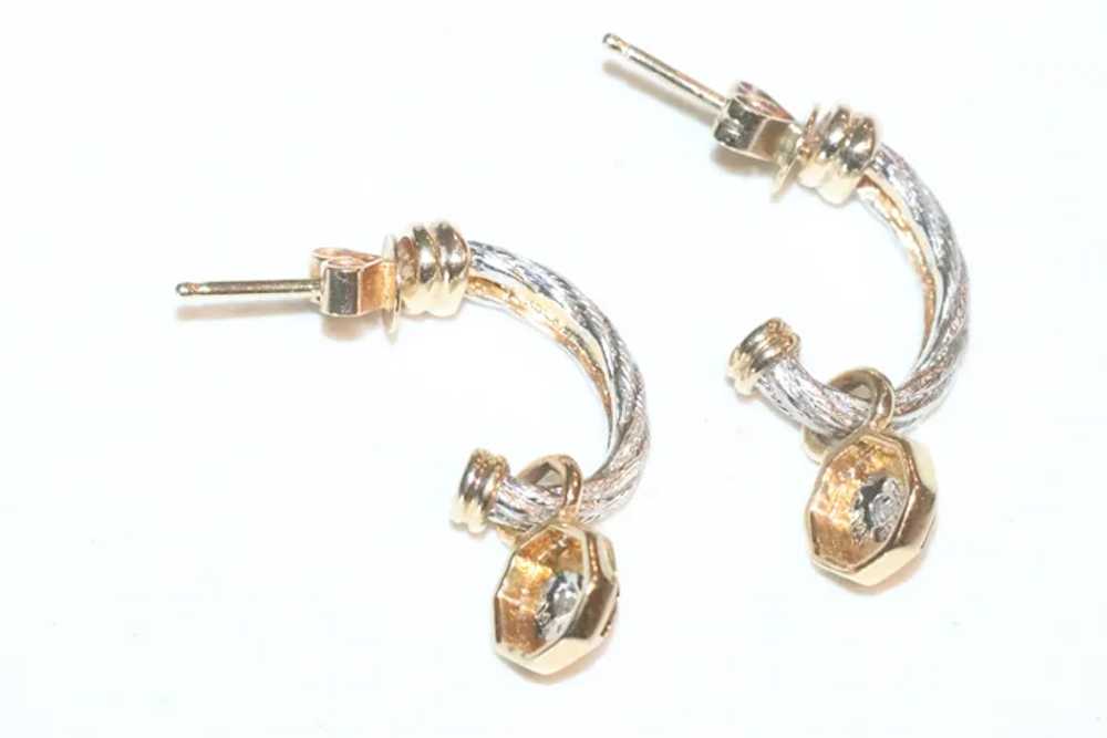 14K Two Toned Cable Bezel Set Diamond Earrings - image 4