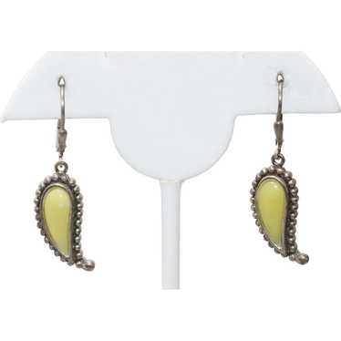 Vintage Sterling Silver Jade Paisley Earrings - image 1