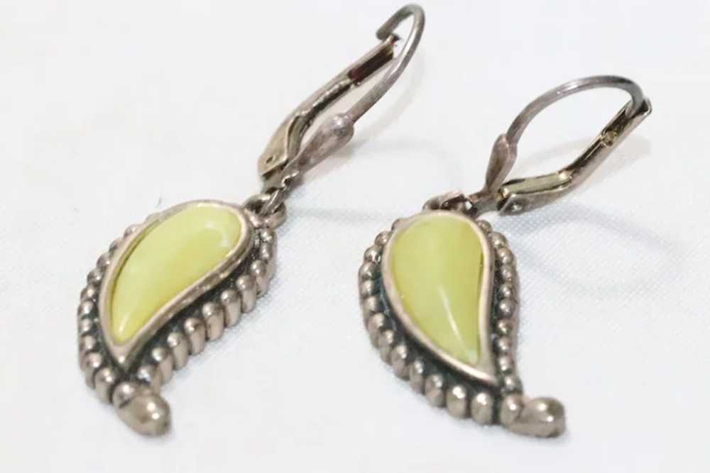 Vintage Sterling Silver Jade Paisley Earrings - image 2