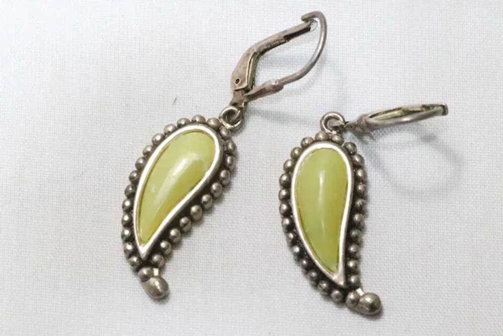 Vintage Sterling Silver Jade Paisley Earrings - image 3