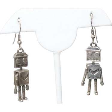 Vintage 800 Silver Motioned Robot Earrings