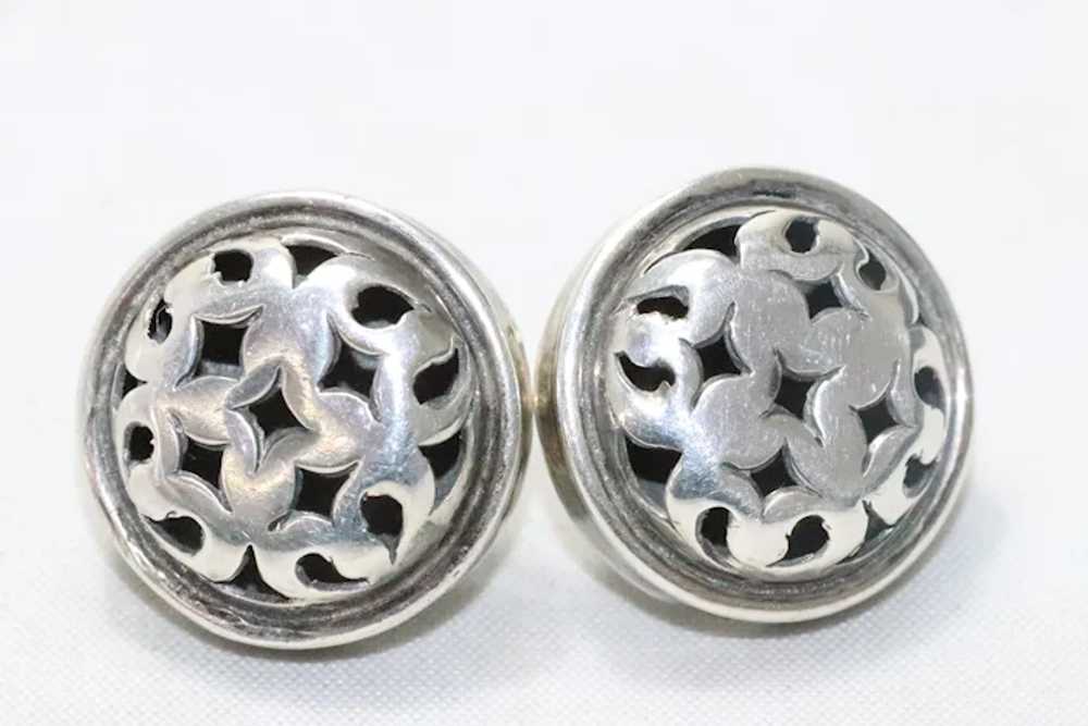 Vintage Sterling Silver Round Filigree Earrings - image 2