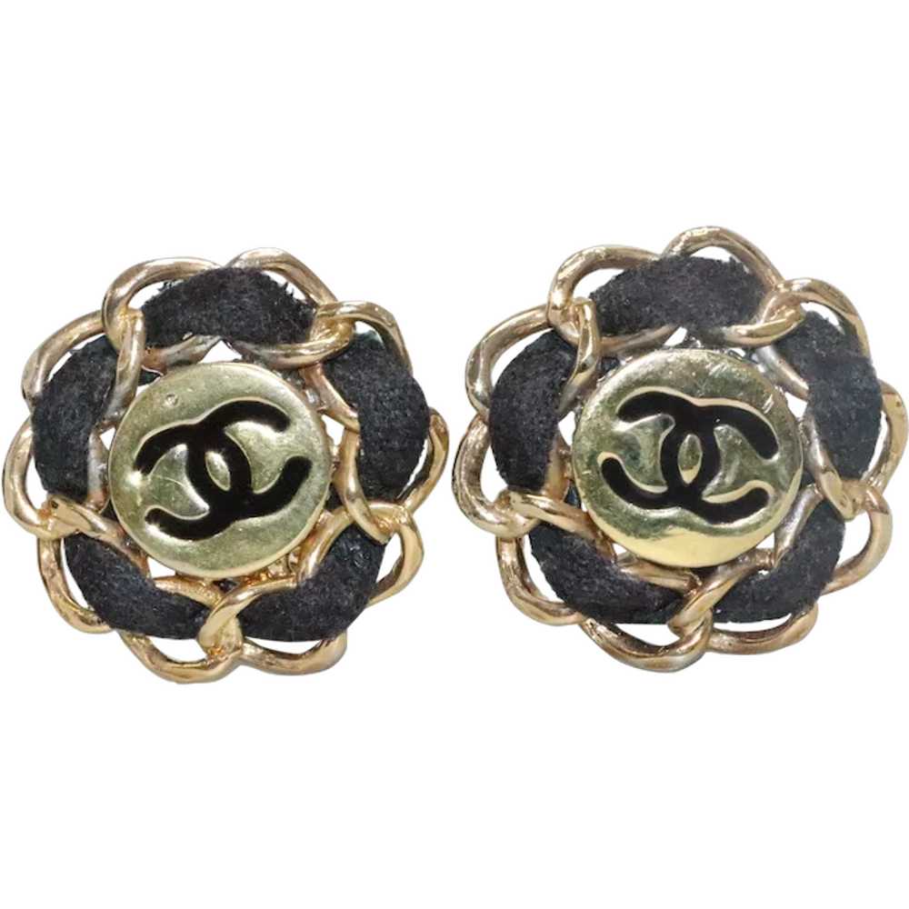 Vintage Authentic Gold Tone Leather Chanel Clip O… - image 1