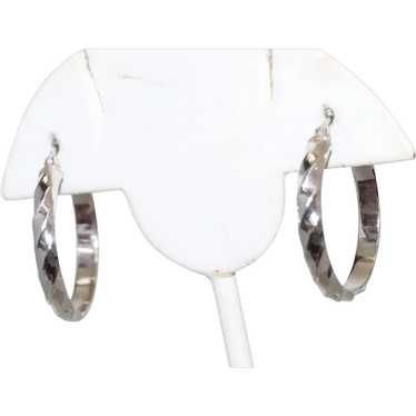 Vintage 14K White Gold Twisted Hoop Earrings - image 1