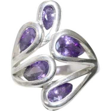 Sterling Silver Pear Cut Amethyst Ring