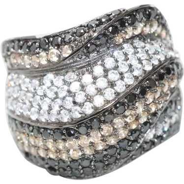 Sterling Silver Black White And Tan Cubic Zirconi… - image 1