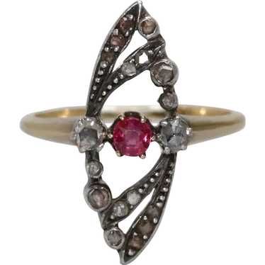 18 KT Gold .55 CT Diamond and .25 CT Ruby Victori… - image 1