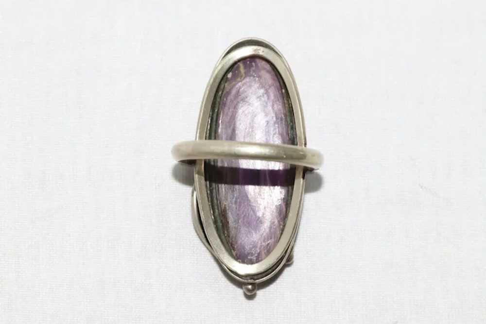 Vintage Sterling Silver Floral Bezel Set Ring - image 3