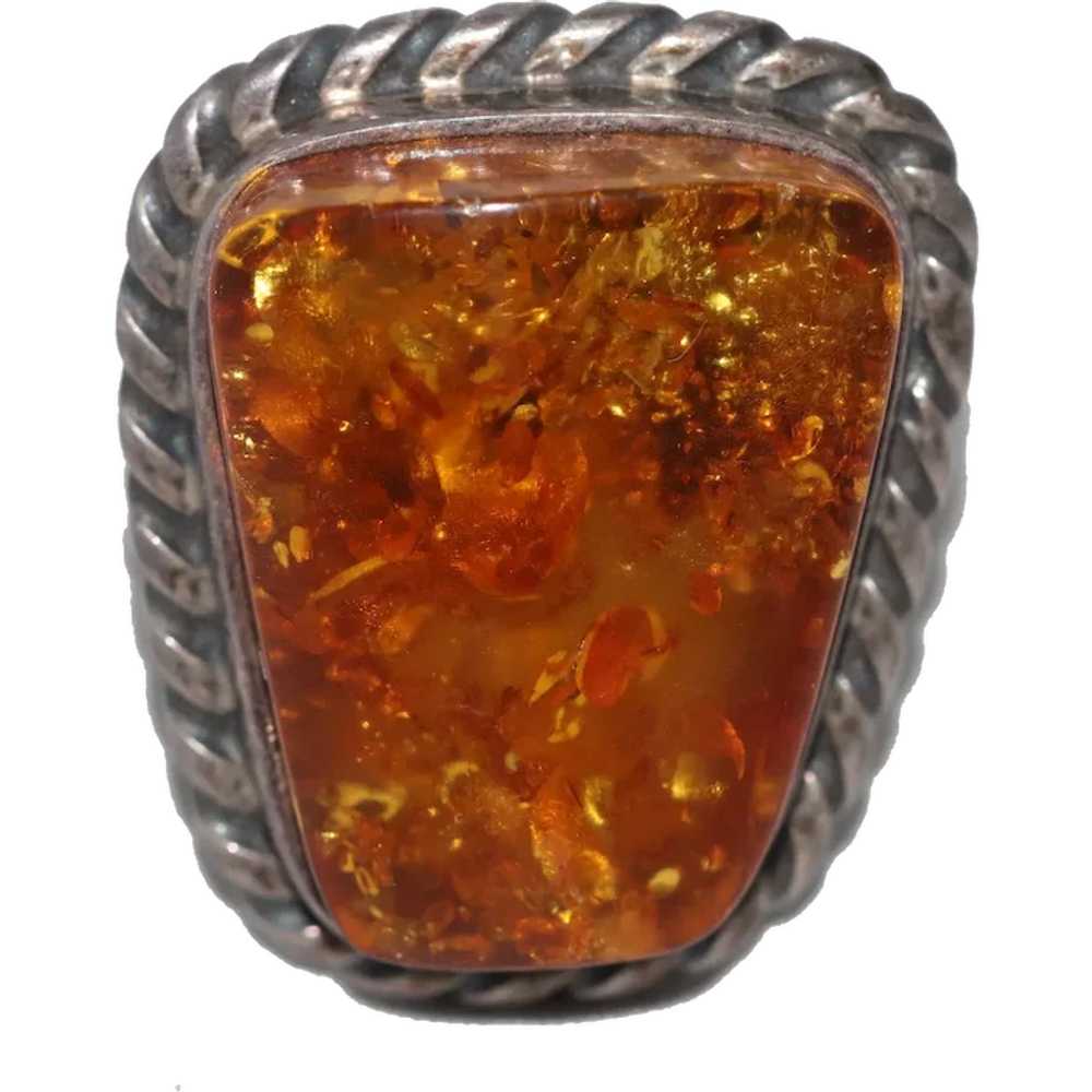 Vintage Sterling Silver Russian Amber Ring - image 1