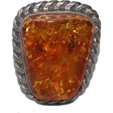 Vintage Sterling Silver Russian Amber Ring