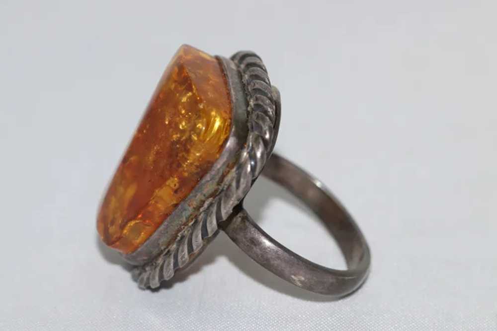 Vintage Sterling Silver Russian Amber Ring - image 2