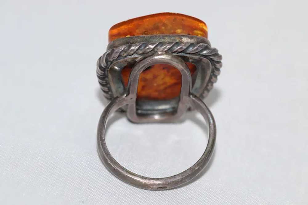 Vintage Sterling Silver Russian Amber Ring - image 3