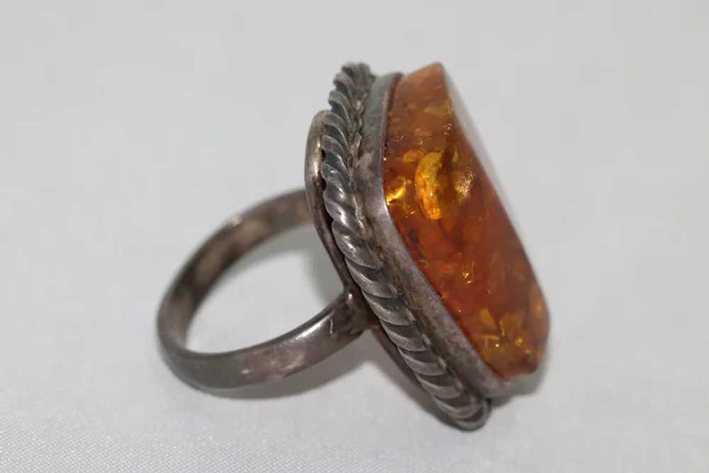 Vintage Sterling Silver Russian Amber Ring - image 4