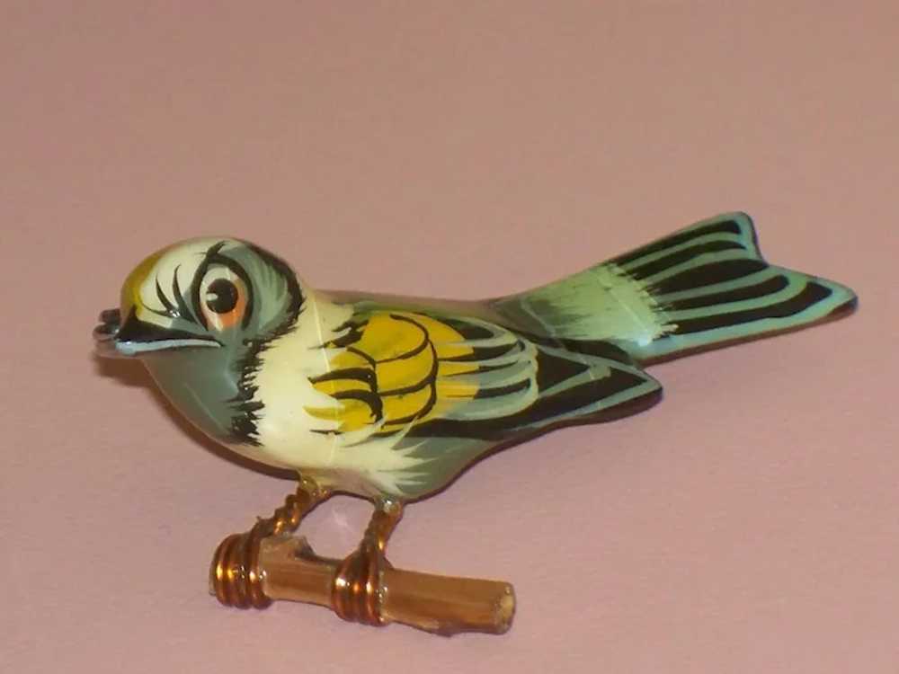 Vintage TAKAHASHI BIRD Wooden Hand Carved Brooch,… - image 2