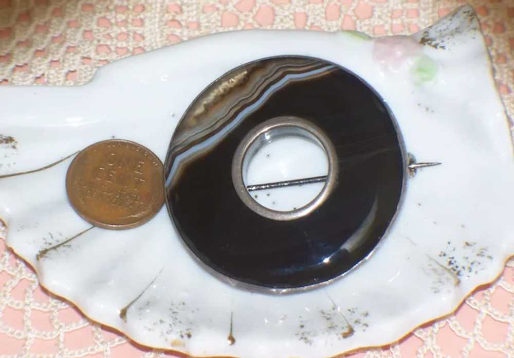 Antique Scottish Banded Agate Circle Brooch Victo… - image 7