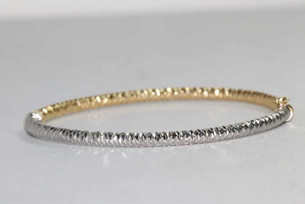 14KT Two Tone Gold Diamond Cut Bangle Bracelet - image 2
