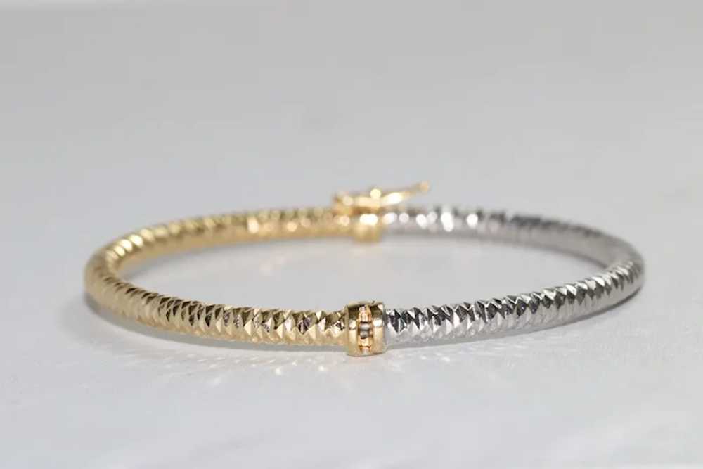 14KT Two Tone Gold Diamond Cut Bangle Bracelet - image 3