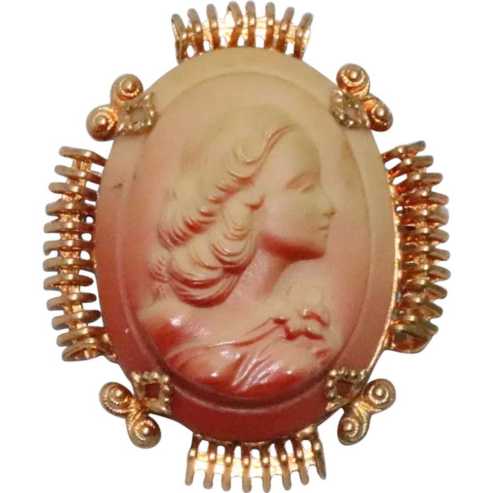 Vintage Cameo Brooch With Beautiful Lady - image 1