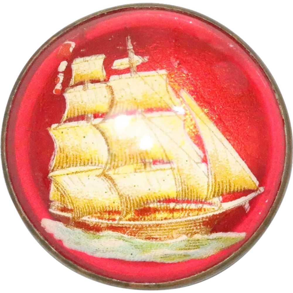 Vintage Lucite Sailing Ship Brooch Gem