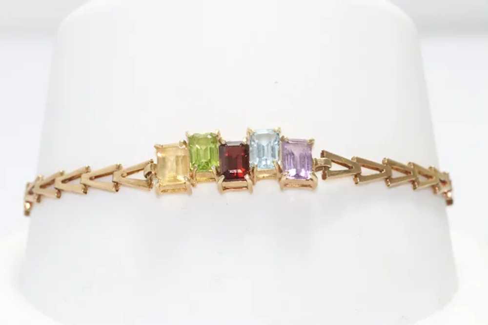 Vintage 14 KT Gold Rectangular Cut Gemstone Brace… - image 2