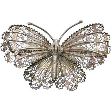 Sterling Silver Filigree Butterfly Brooch - image 1