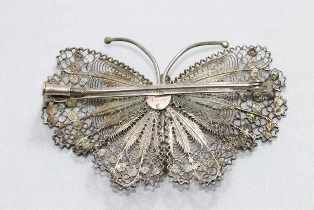 Sterling Silver Filigree Butterfly Brooch - image 4