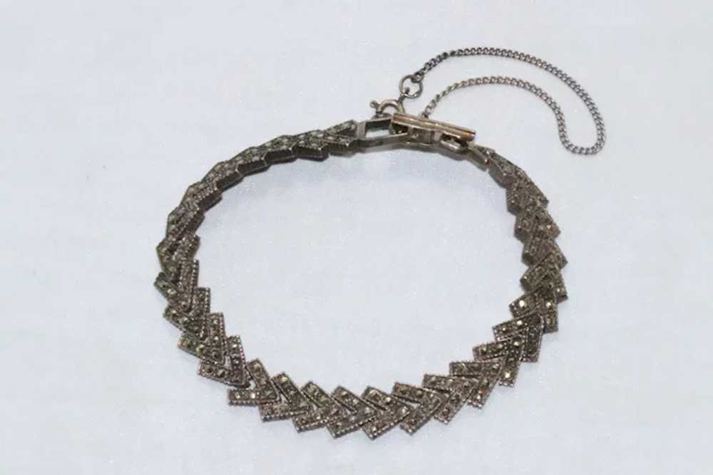 Vintage Sterling Silver Marcasite Bracelet - image 2