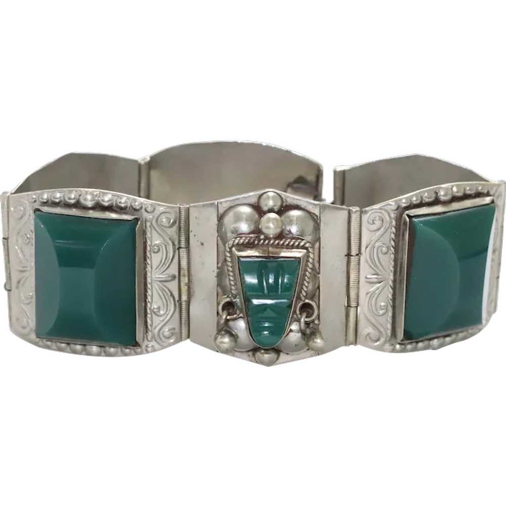 Vintage Sterling Silver Jade Bracelet - image 1