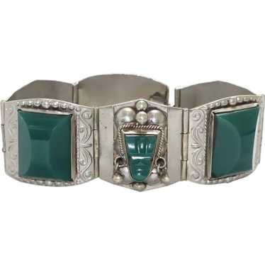 Vintage Sterling Silver Jade Bracelet - image 1