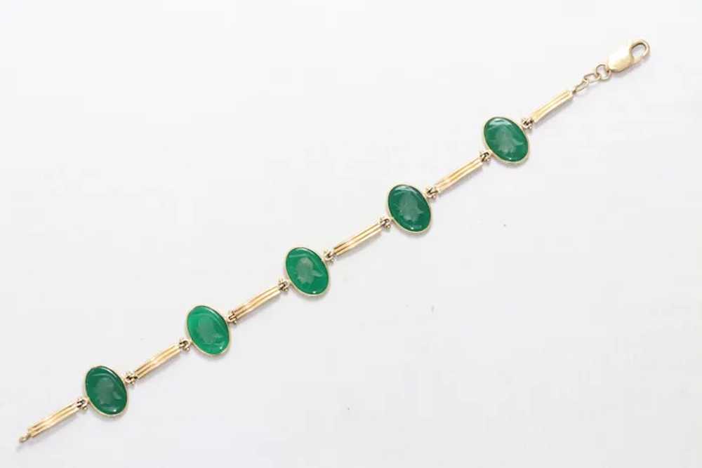 14K Yellow Gold Green Agate Roman Solider Intagli… - image 2