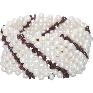 Vintage Pearl And Garnet Beaded Bracelet - image 1