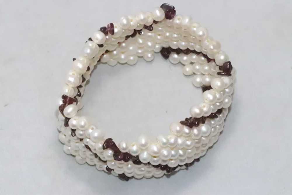 Vintage Pearl And Garnet Beaded Bracelet - image 2