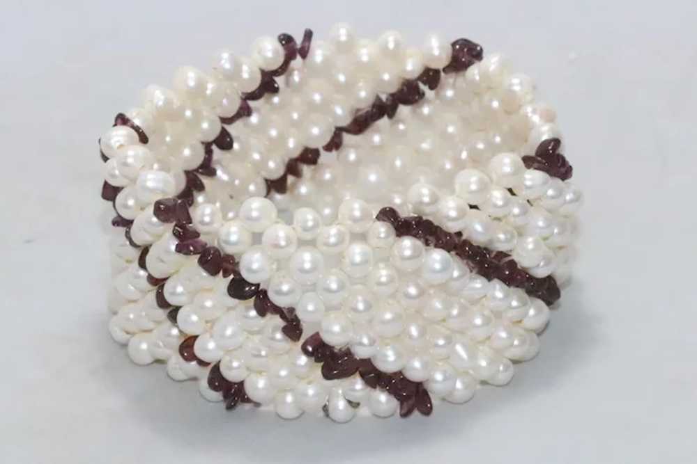 Vintage Pearl And Garnet Beaded Bracelet - image 3