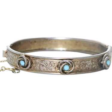 Vintage Costume Faceted Turquoise Floral Bangle B… - image 1