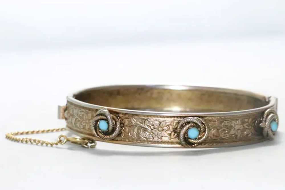 Vintage Costume Faceted Turquoise Floral Bangle B… - image 2