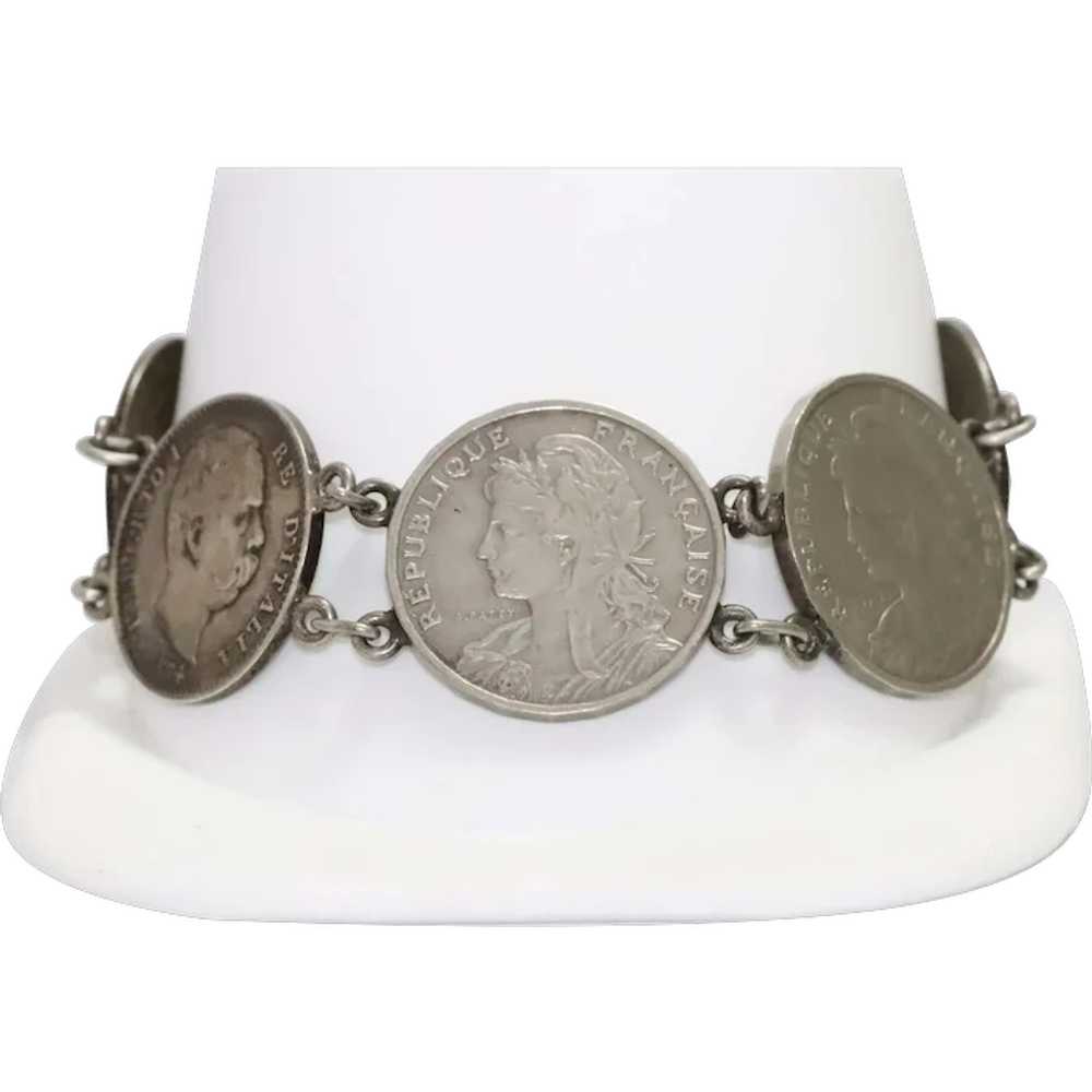 Vintage Sterling Silver French Coin Bracelet - image 1