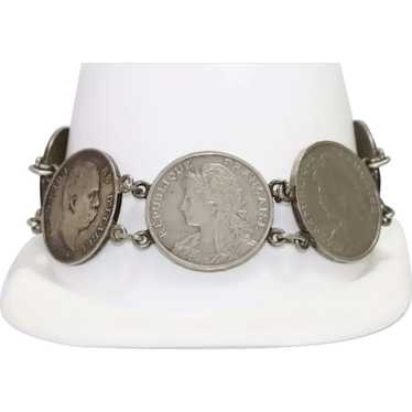 Vintage Sterling Silver French Coin Bracelet - image 1